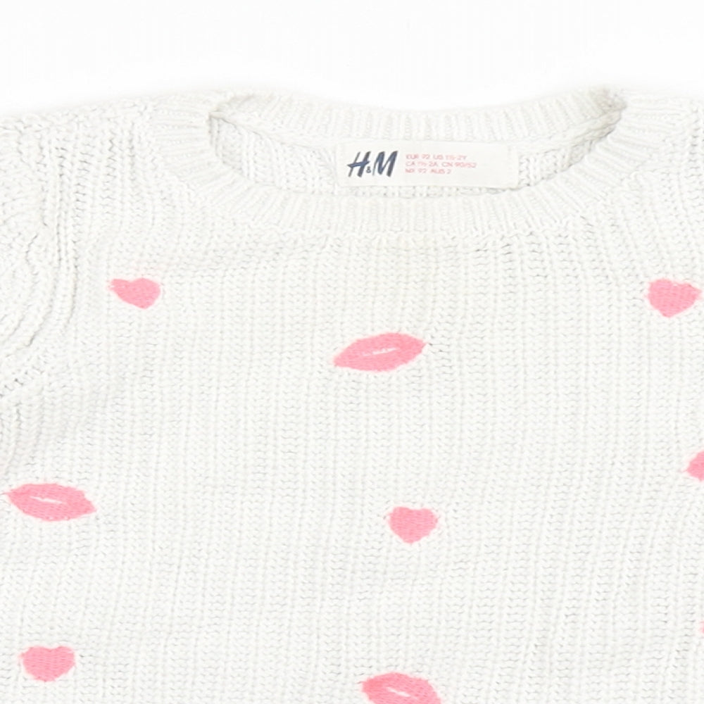 H&M Girls Ivory  Cotton Pullover Jumper Size 18-24 Months  Pullover - Love Hearts