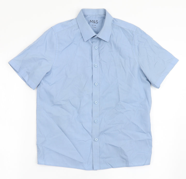 Marks and Spencer Boys Blue Polyester Basic Button-Up Size 10-11 Years Collared Button - School Wear