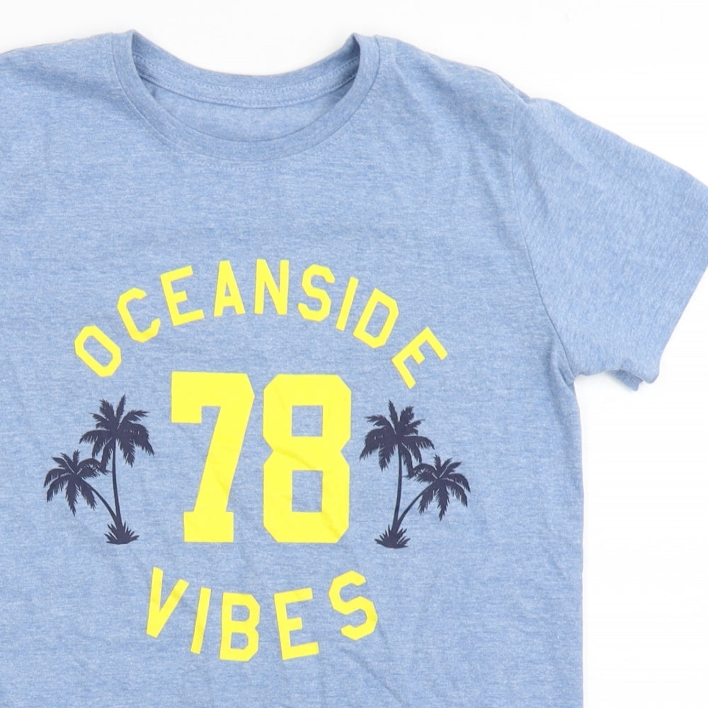 Dunnes Stores Boys Blue  Cotton Basic T-Shirt Size 10 Years Round Neck Pullover - Oceanside