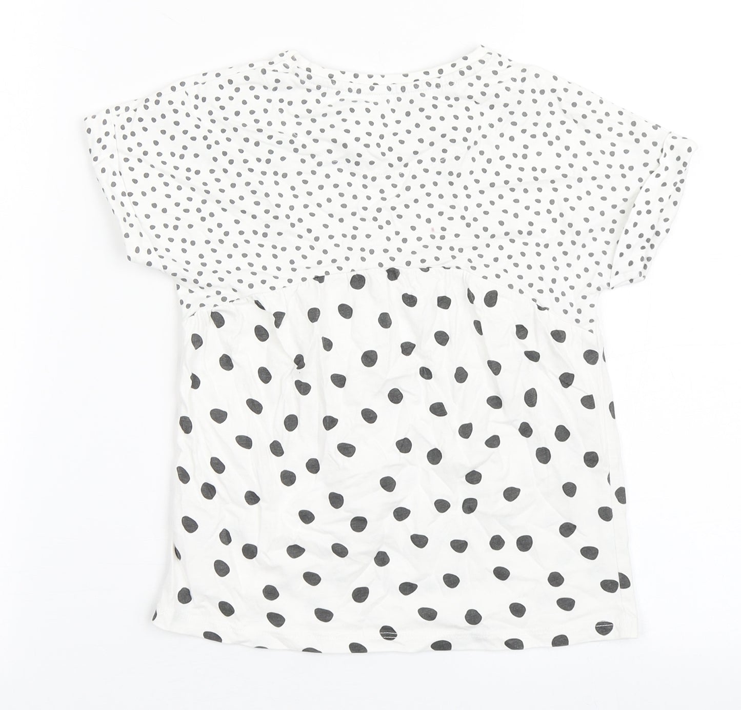 TU Girls White Polka Dot 100% Cotton Basic T-Shirt Size 3-4 Years Round Neck Pullover