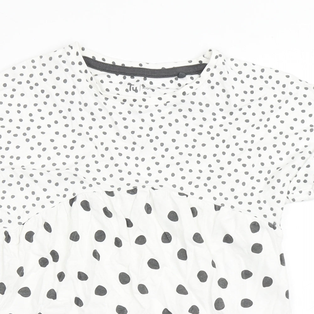 TU Girls White Polka Dot 100% Cotton Basic T-Shirt Size 3-4 Years Round Neck Pullover