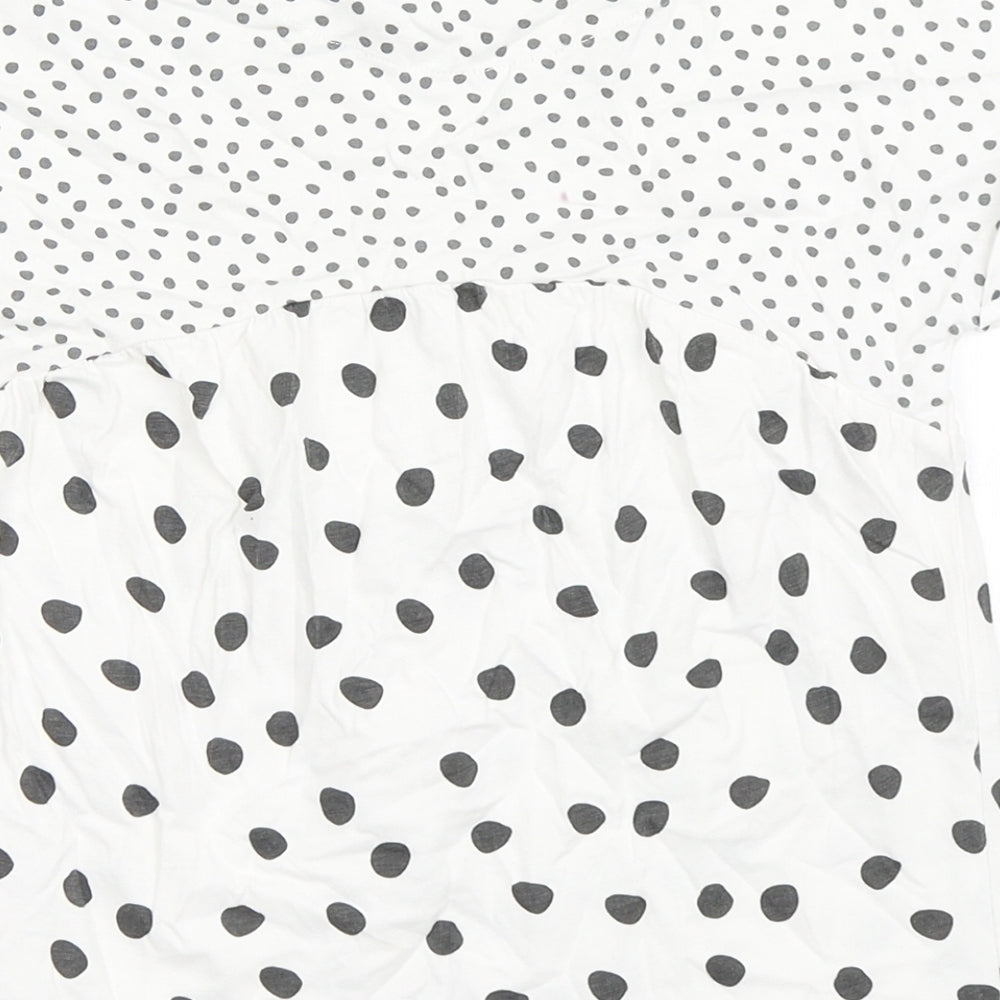 TU Girls White Polka Dot 100% Cotton Basic T-Shirt Size 3-4 Years Round Neck Pullover