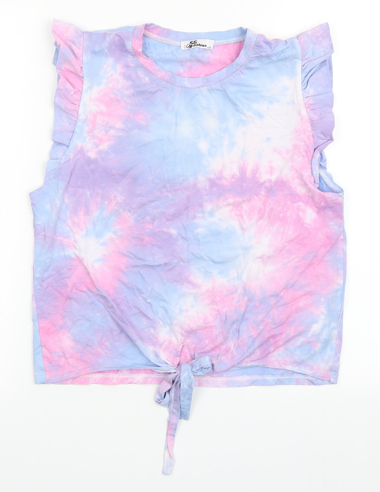 CC Fashion Girls Purple  Cotton Basic T-Shirt Size L Round Neck Push Lock - Tie Dye