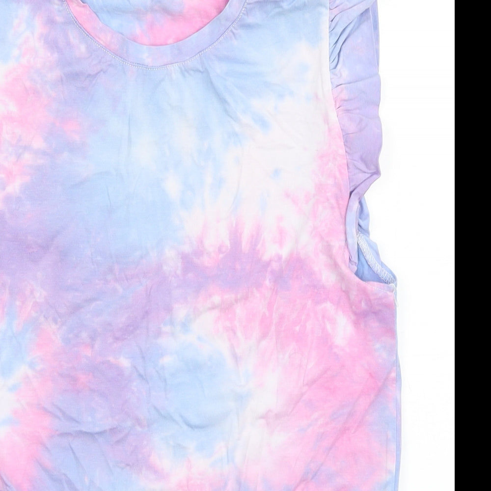 CC Fashion Girls Purple  Cotton Basic T-Shirt Size L Round Neck Push Lock - Tie Dye