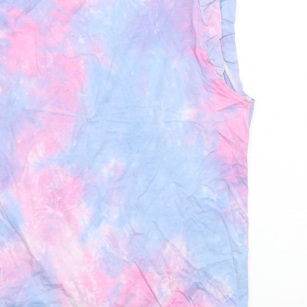 CC Fashion Girls Purple  Cotton Basic T-Shirt Size L Round Neck Push Lock - Tie Dye