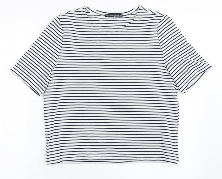 Atmosphere Womens Blue Striped Polyester Basic T-Shirt Size 10 Round Neck