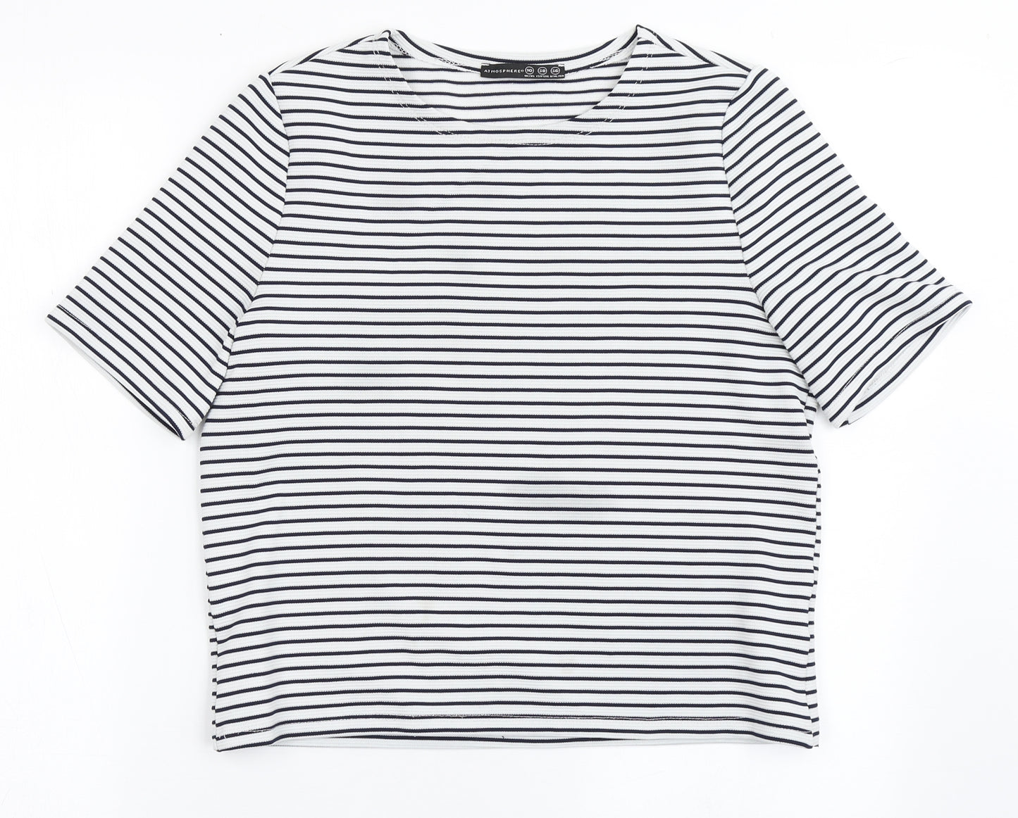 Atmosphere Womens Blue Striped Polyester Basic T-Shirt Size 10 Round Neck