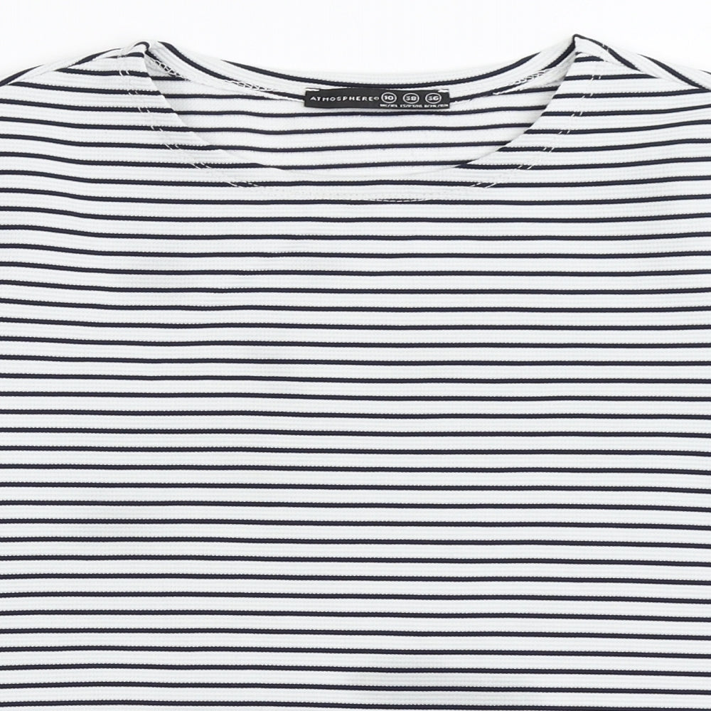 Atmosphere Womens Blue Striped Polyester Basic T-Shirt Size 10 Round Neck