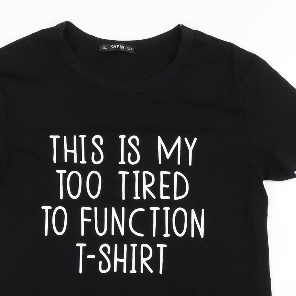 SheIn Womens Black  Cotton Basic T-Shirt Size S Round Neck - Too tired to function