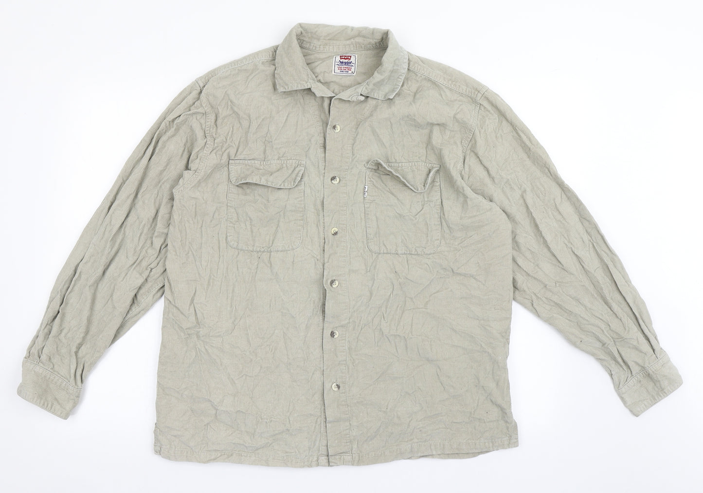 Signature by Levi Strauss & Co. Mens Beige  Polyester  Button-Up Size M Collared Button