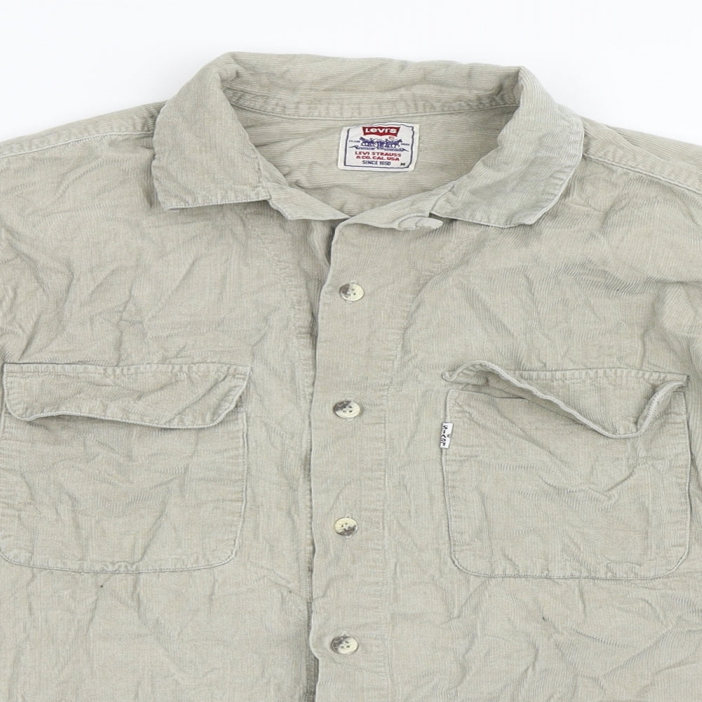 Signature by Levi Strauss & Co. Mens Beige  Polyester  Button-Up Size M Collared Button