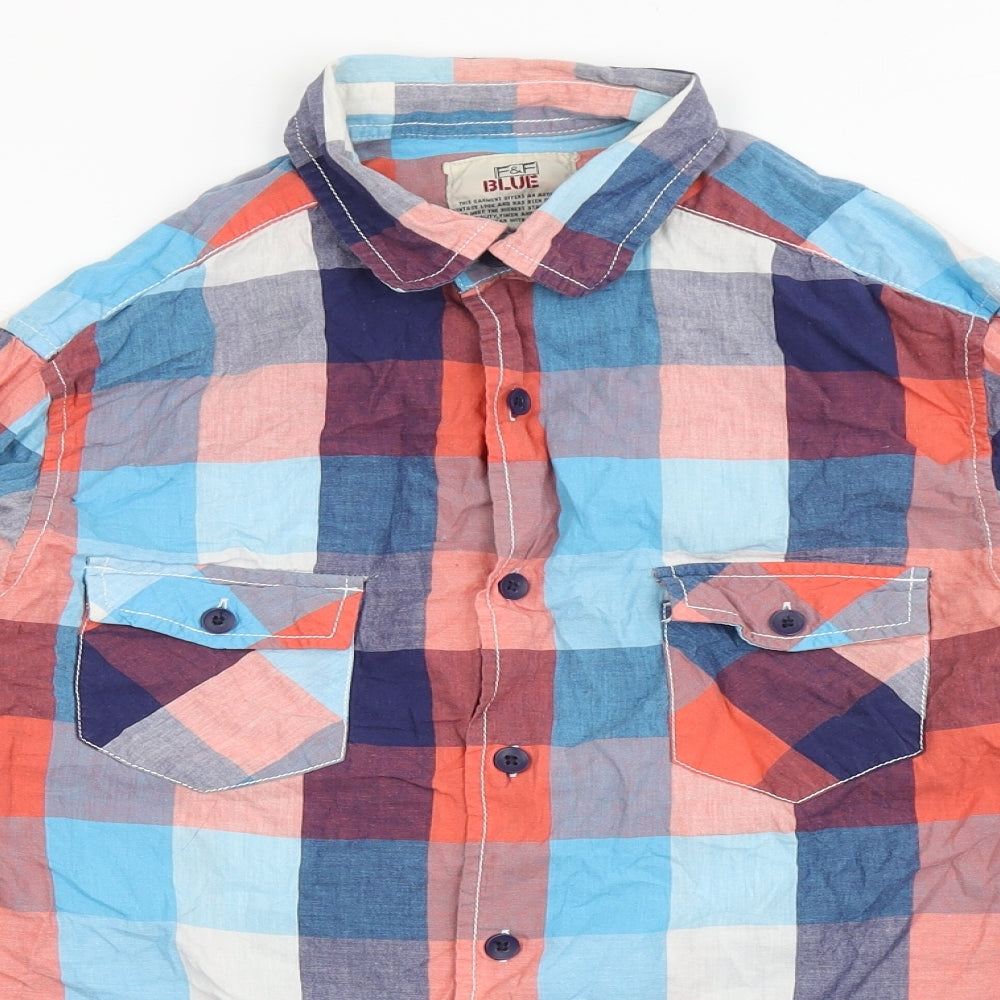F&F Mens Multicoloured Check Cotton  Button-Up Size S Collared Button