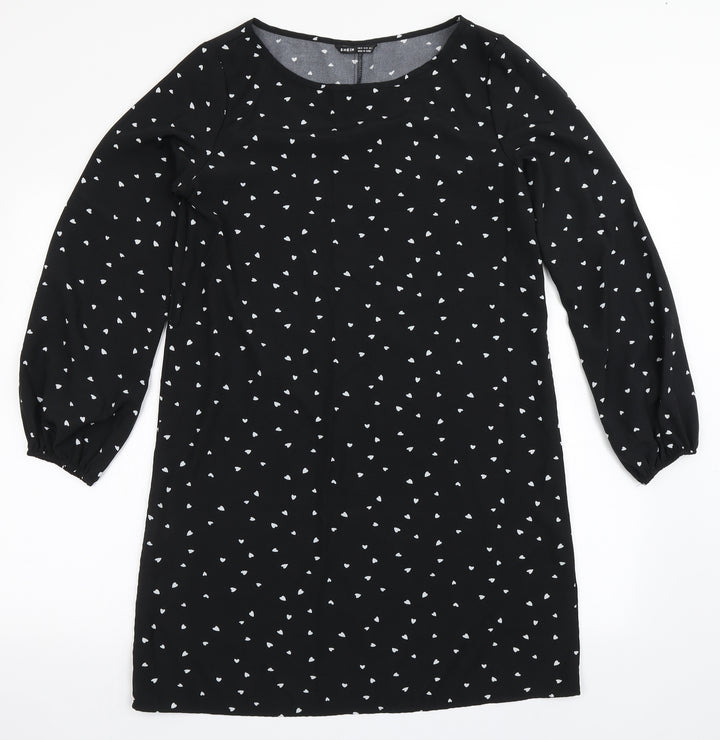 SheIn Womens Black Polyester Shift Size M Round Neck Pullover - Love Hearts