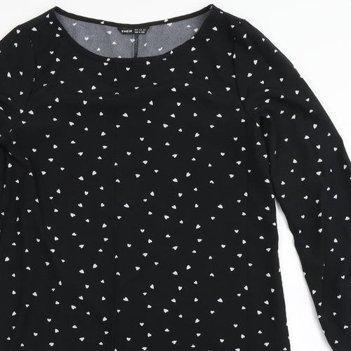 SheIn Womens Black  Polyester Shift  Size M  Round Neck Pullover - Love Hearts