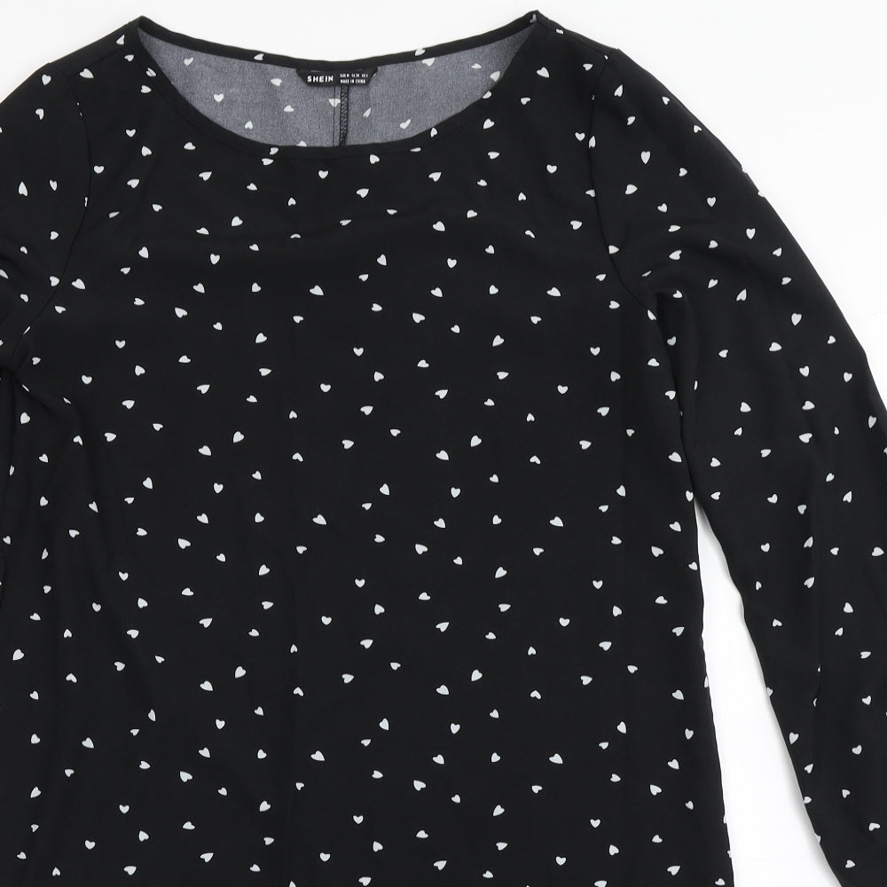 SheIn Womens Black  Polyester Shift  Size M  Round Neck Pullover - Love Hearts