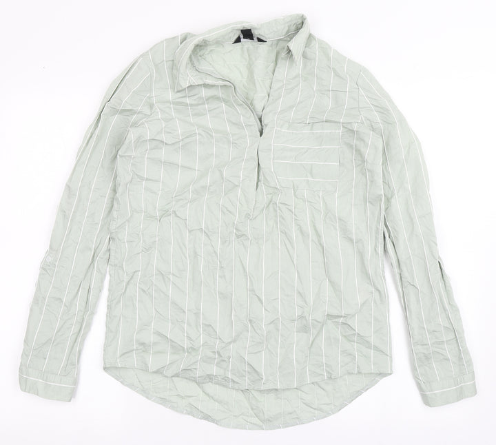 New Look Womens Green Striped Viscose Basic Blouse Size 6 Collared