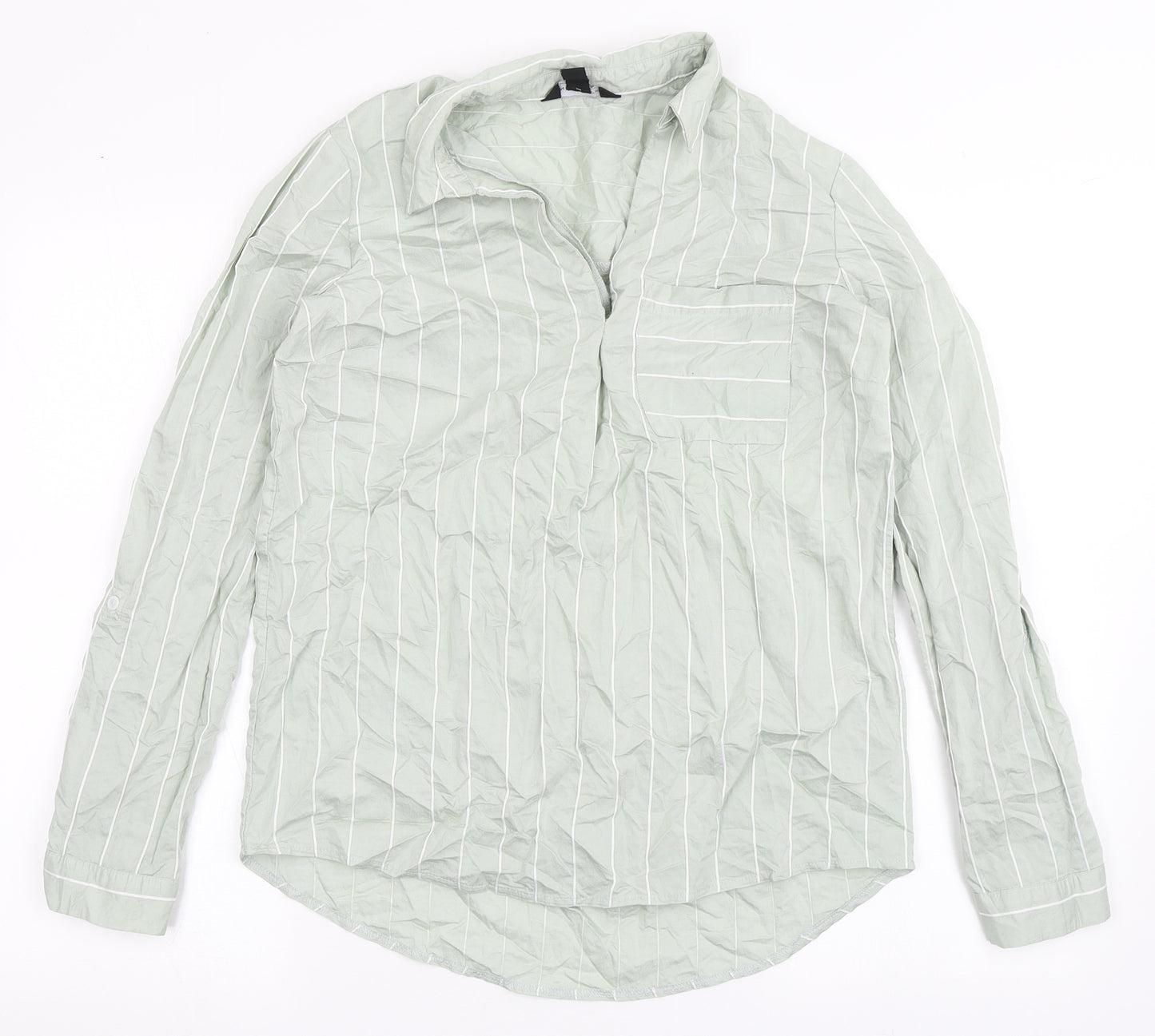 New Look Womens Green Striped Viscose Basic Blouse Size 6 Collared