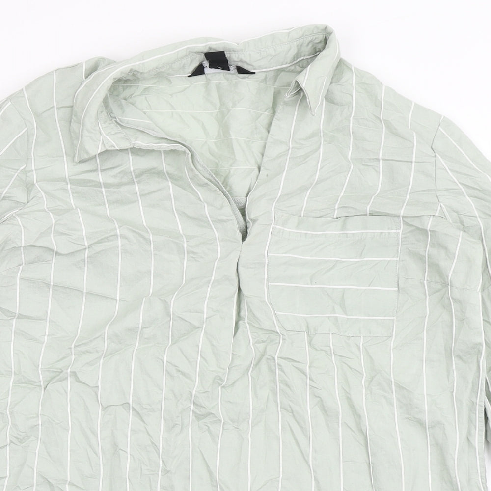 New Look Womens Green Striped Viscose Basic Blouse Size 6 Collared