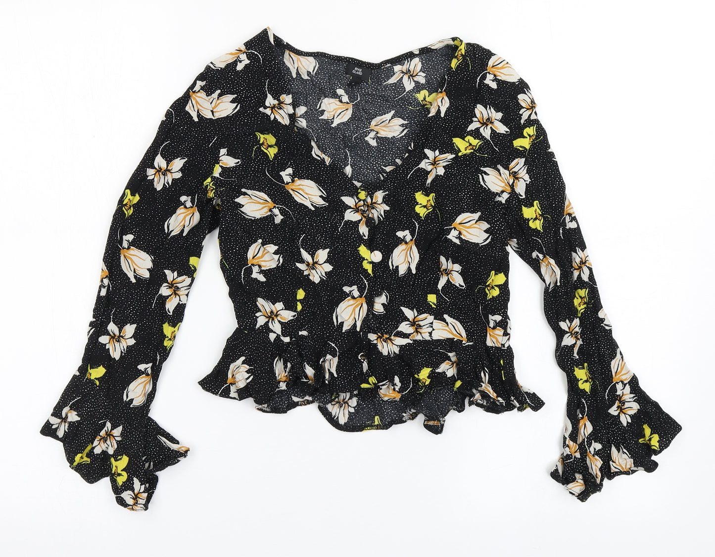 River Island Womens Black Floral Viscose Basic Blouse Size 8 V-Neck