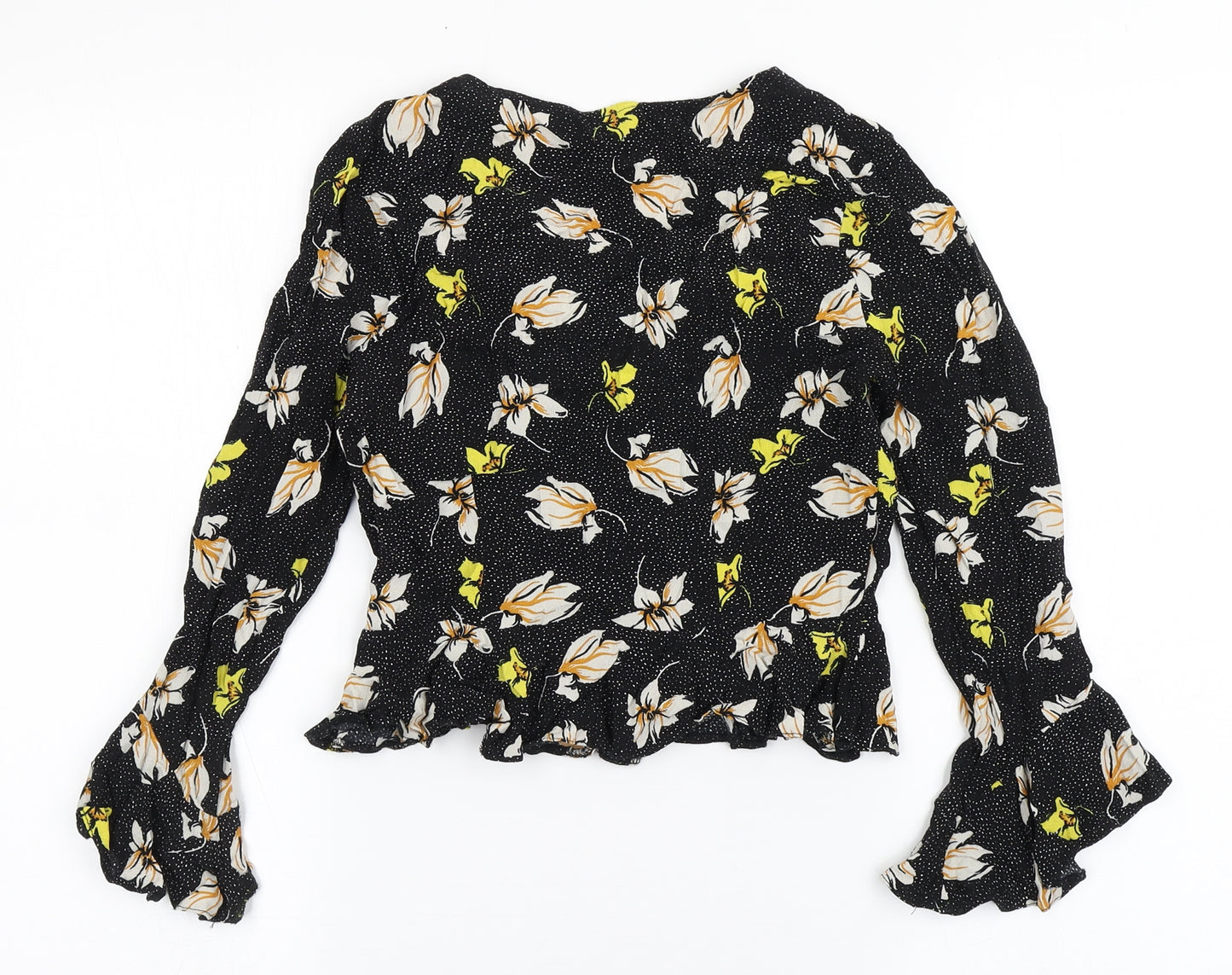 River Island Womens Black Floral Viscose Basic Blouse Size 8 V-Neck