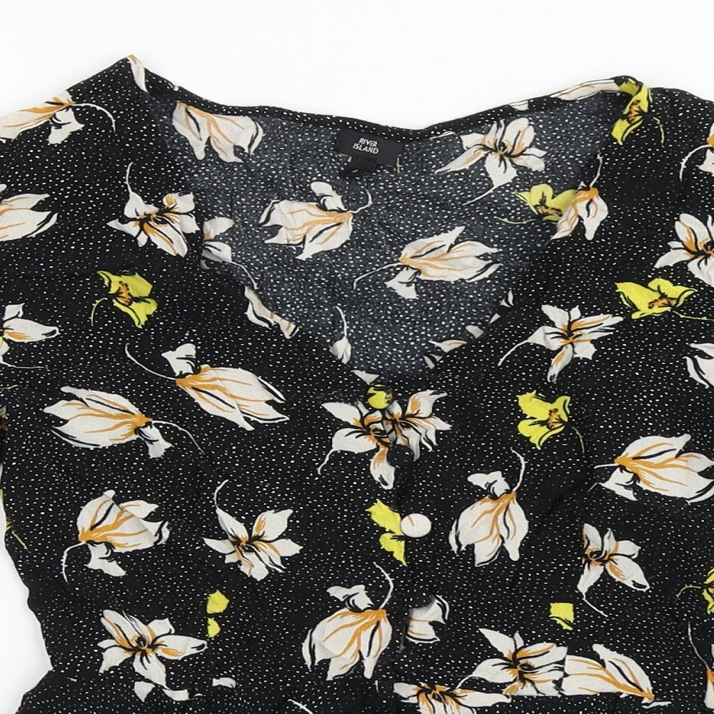 River Island Womens Black Floral Viscose Basic Blouse Size 8 V-Neck