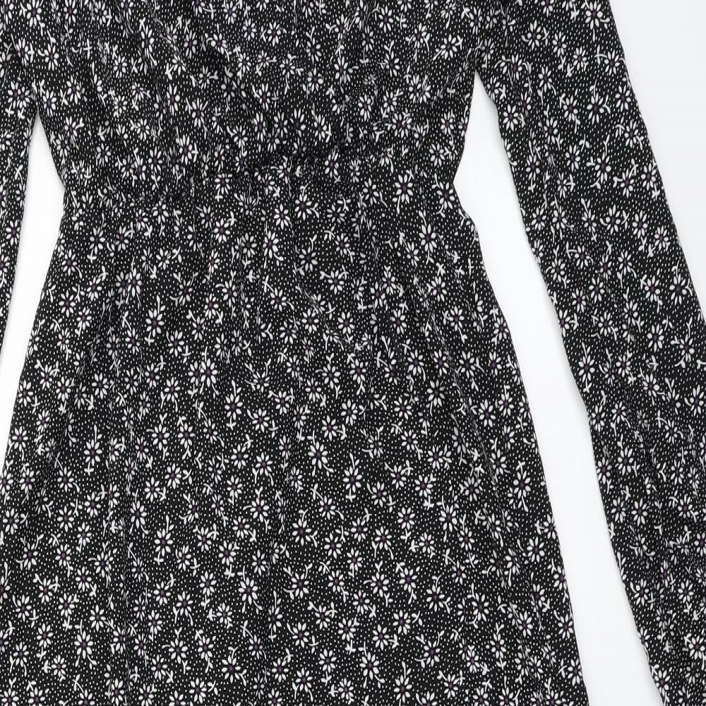 SheIn Womens Black Floral Polyester Fit & Flare  Size S  V-Neck Pullover