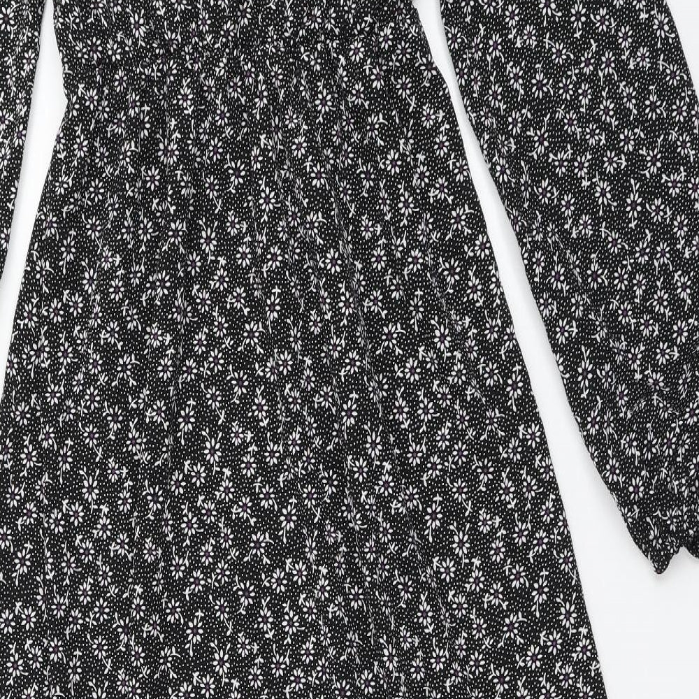 SheIn Womens Black Floral Polyester Fit & Flare  Size S  V-Neck Pullover