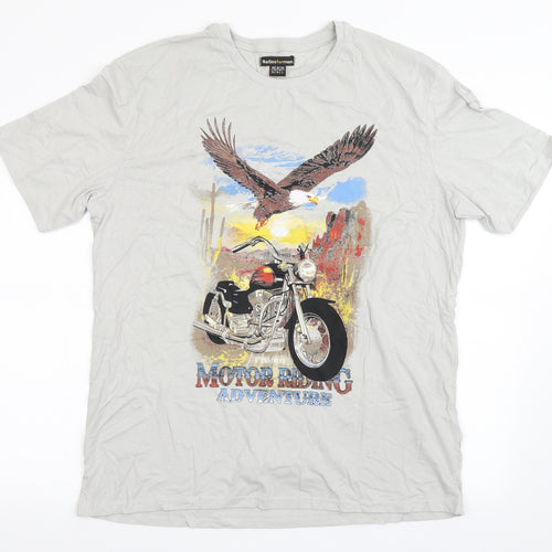 Atlas Mens Grey  Cotton  T-Shirt Size L Round Neck  - Eagle, Motorbike