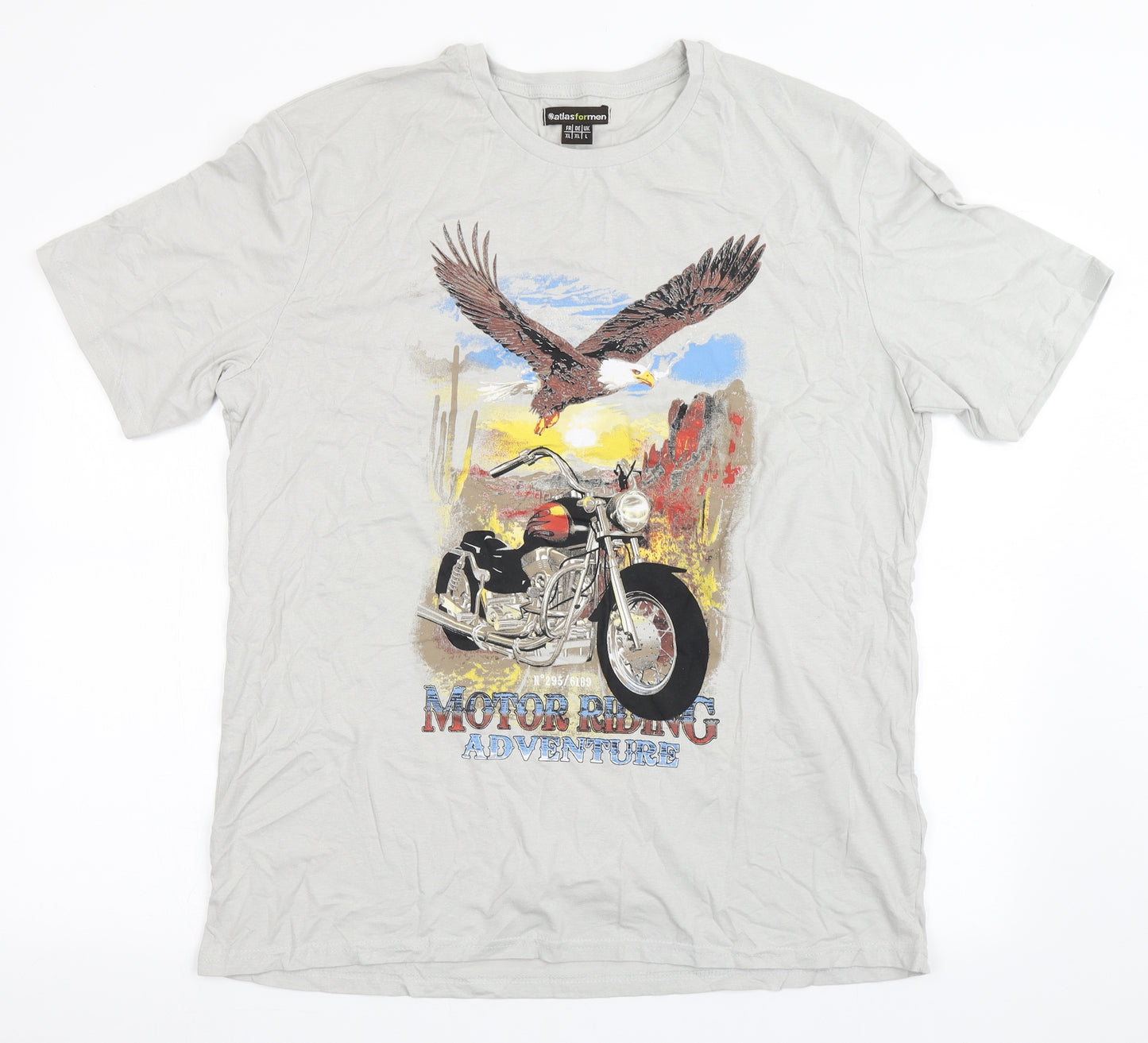 Atlas Mens Grey  Cotton  T-Shirt Size L Round Neck  - Eagle, Motorbike