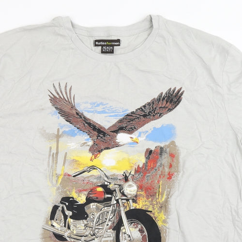 Atlas Mens Grey  Cotton  T-Shirt Size L Round Neck  - Eagle, Motorbike