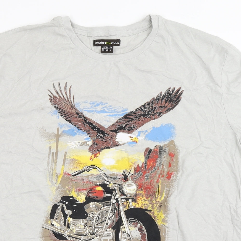 Atlas Mens Grey  Cotton  T-Shirt Size L Round Neck  - Eagle, Motorbike