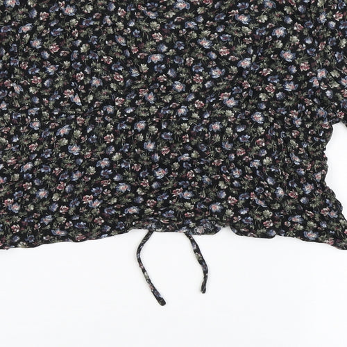 Aeropostale Womens Black Floral Cotton Cropped Blouse Size S V-Neck