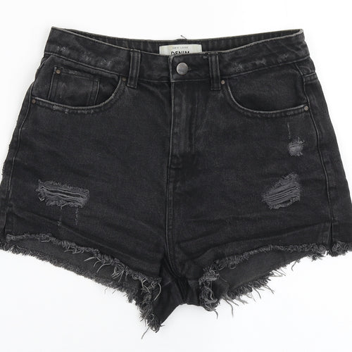 New Look Womens Black  100% Cotton Hot Pants Shorts Size 10  Regular Button