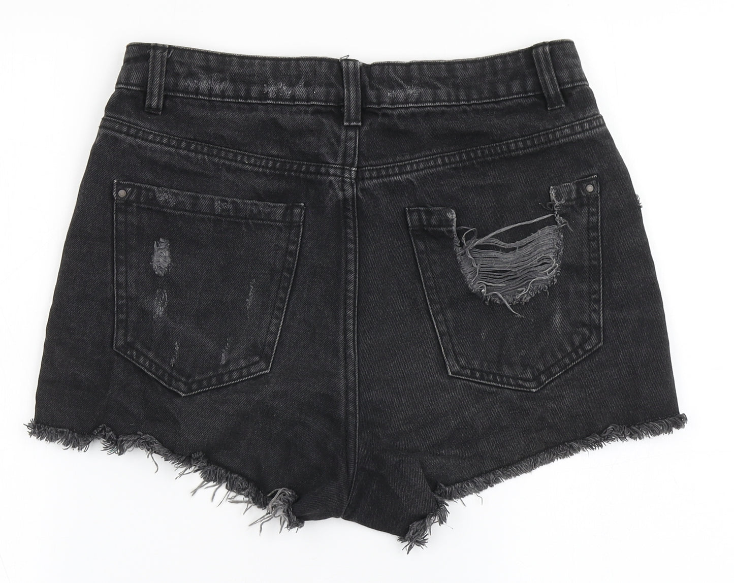 New Look Womens Black  100% Cotton Hot Pants Shorts Size 10  Regular Button