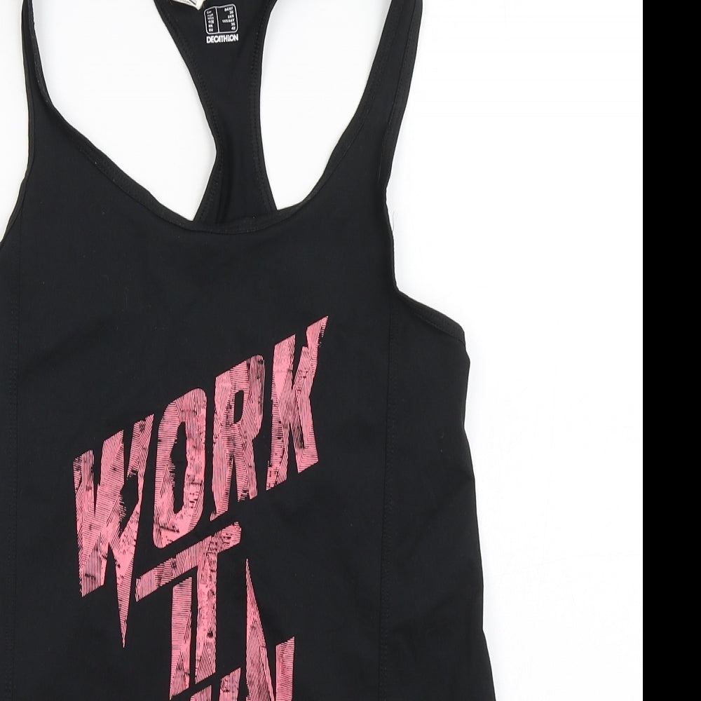 DECATHLON Womens Black  Polyester Basic Tank Size 8 Scoop Neck Pullover - Work It Own It