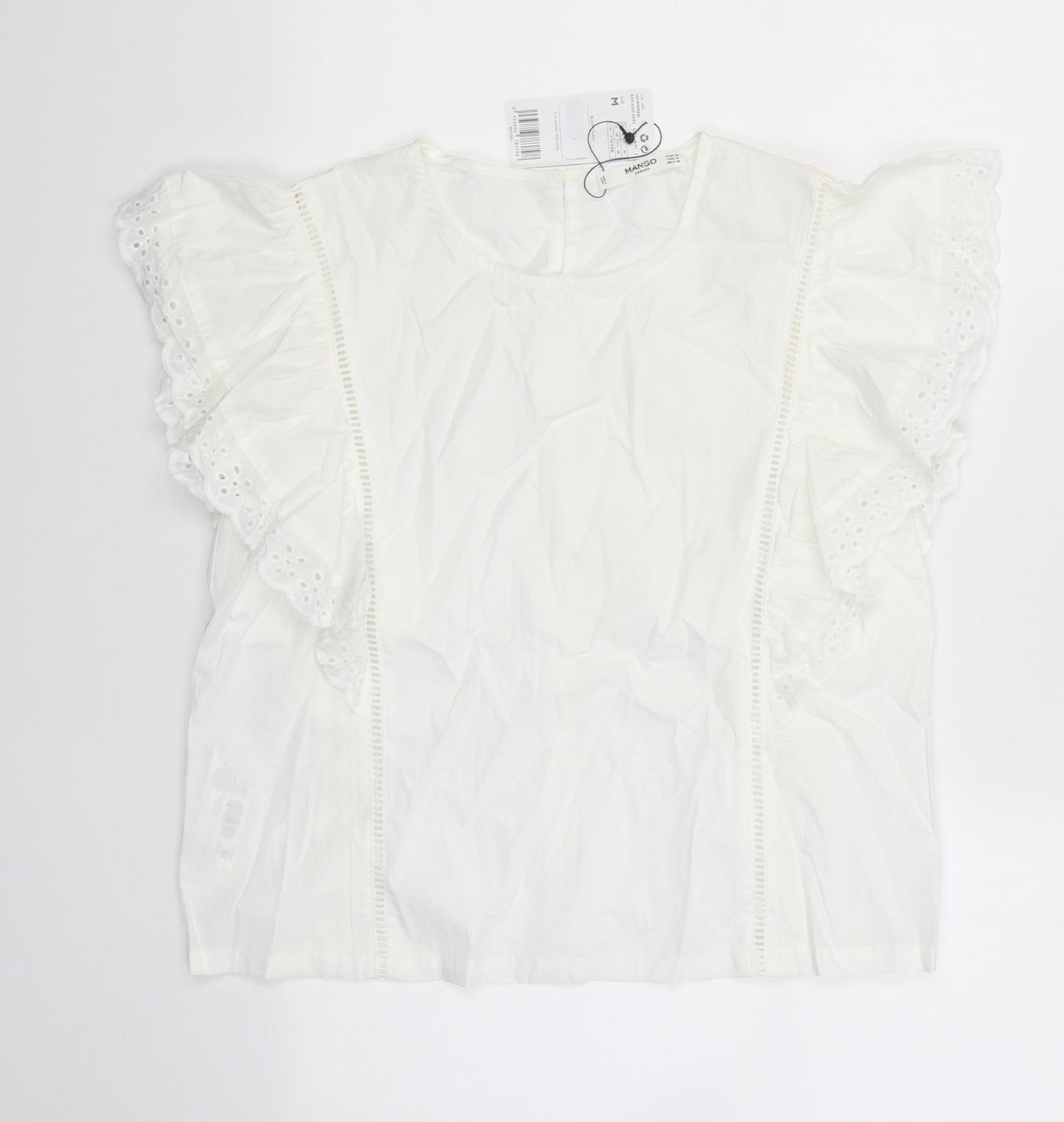 Mango Womens White  Cotton Jersey Blouse Size M Round Neck