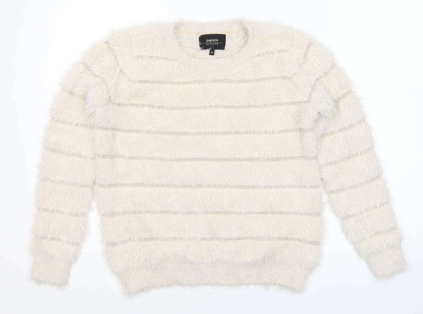 Papaya Womens White Round Neck  Polyamide Pullover Jumper Size M