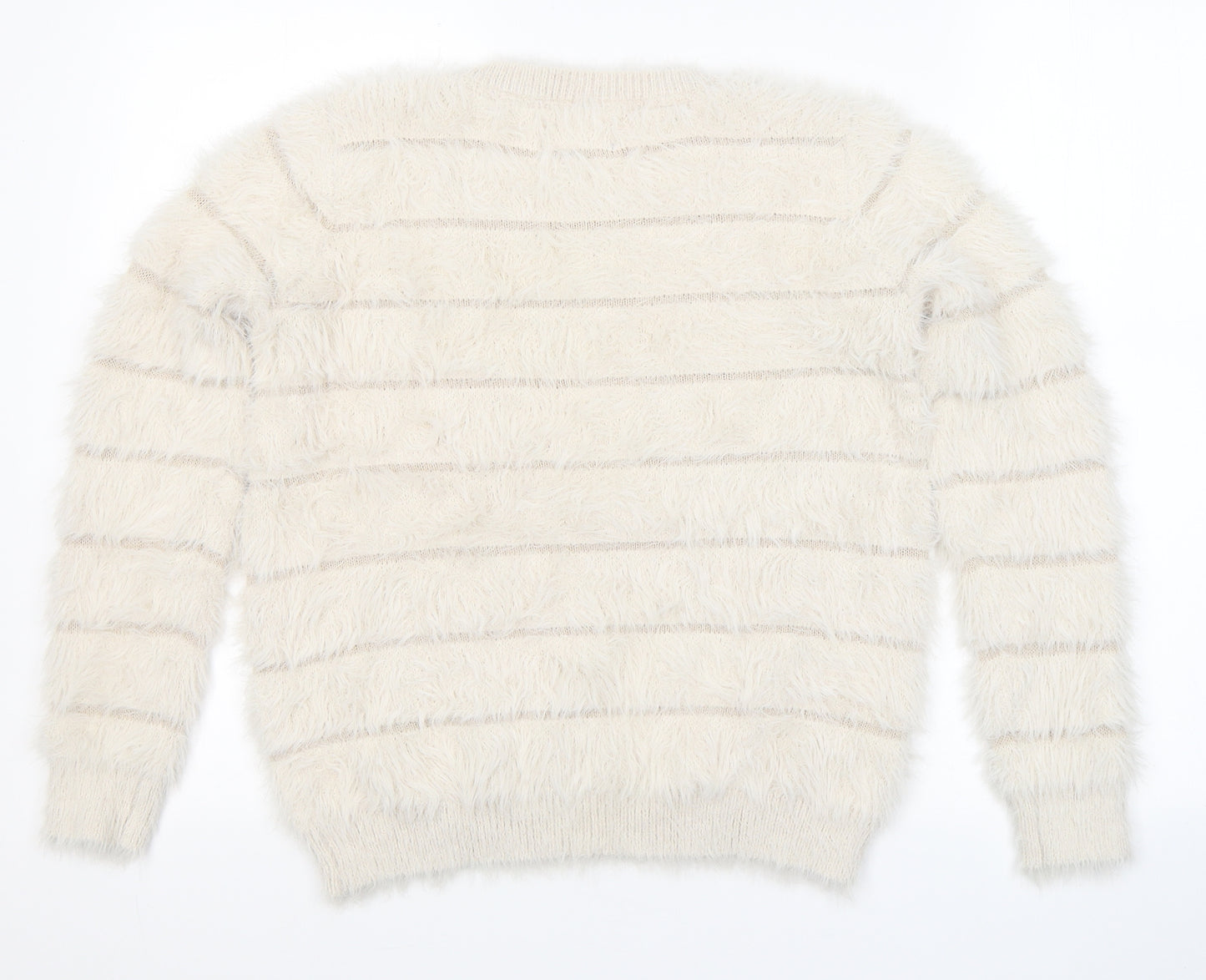 Papaya Womens White Round Neck  Polyamide Pullover Jumper Size M