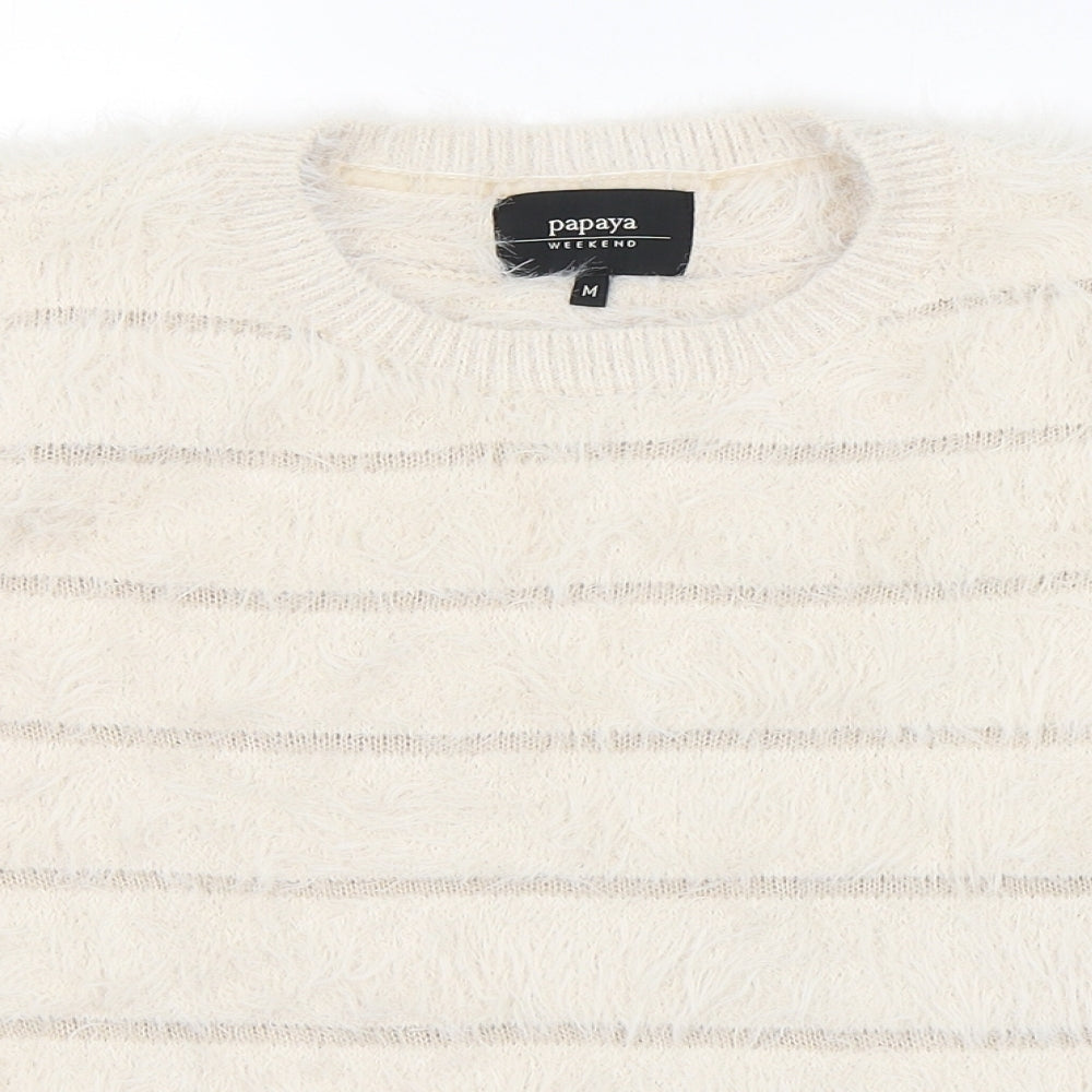 Papaya Womens White Round Neck  Polyamide Pullover Jumper Size M