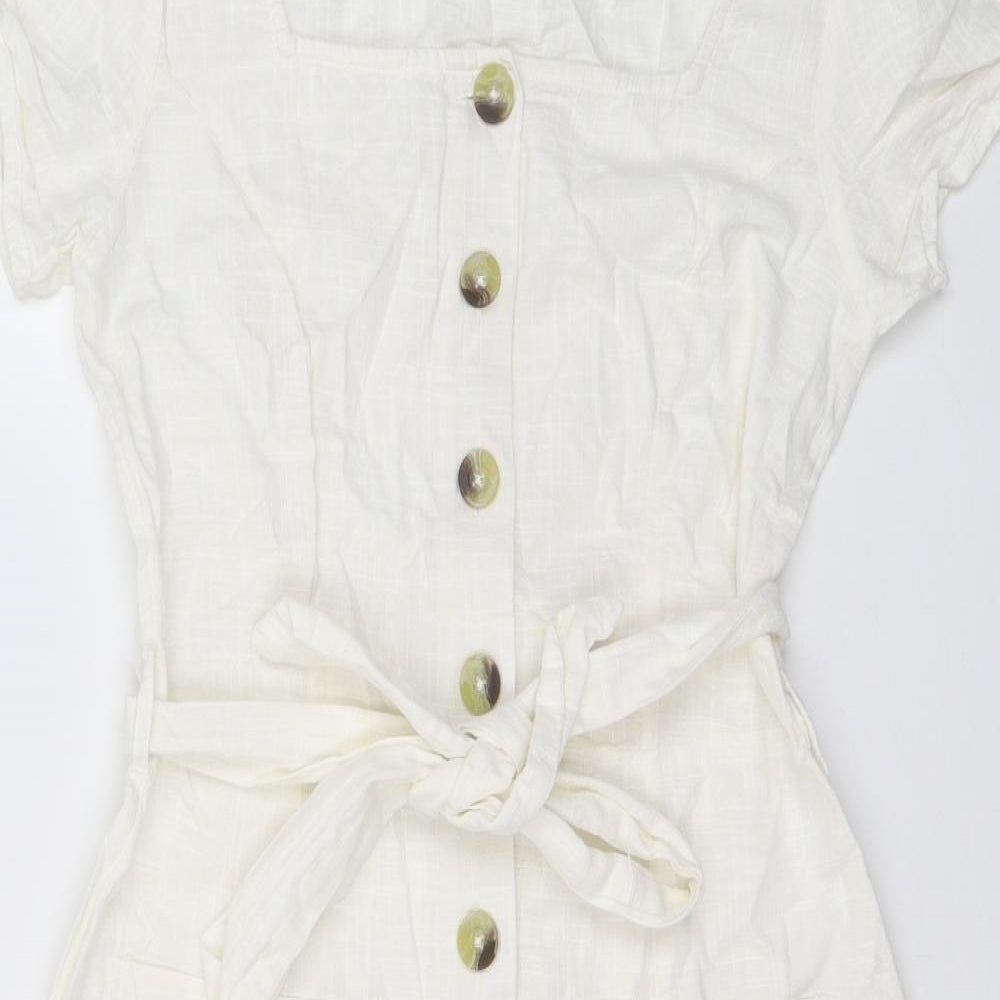 Primark Womens White  Cotton Fit & Flare  Size 10  Square Neck Button