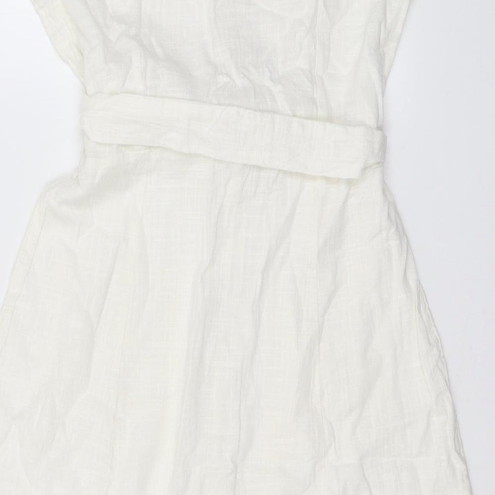 Primark Womens White  Cotton Fit & Flare  Size 10  Square Neck Button