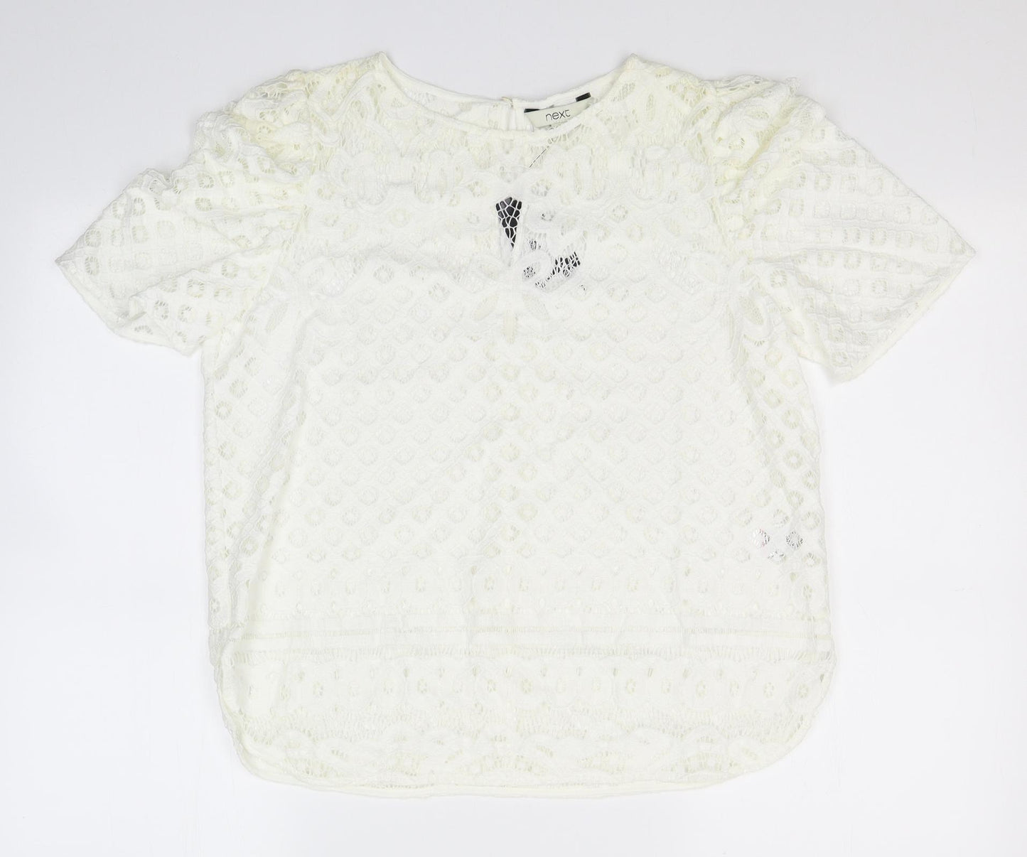 NEXT Womens White Geometric Nylon Basic T-Shirt Size 12 Round Neck
