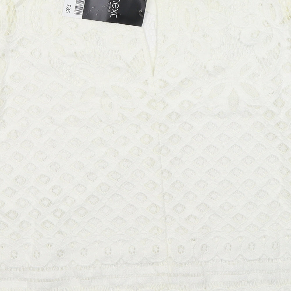 NEXT Womens White Geometric Nylon Basic T-Shirt Size 12 Round Neck