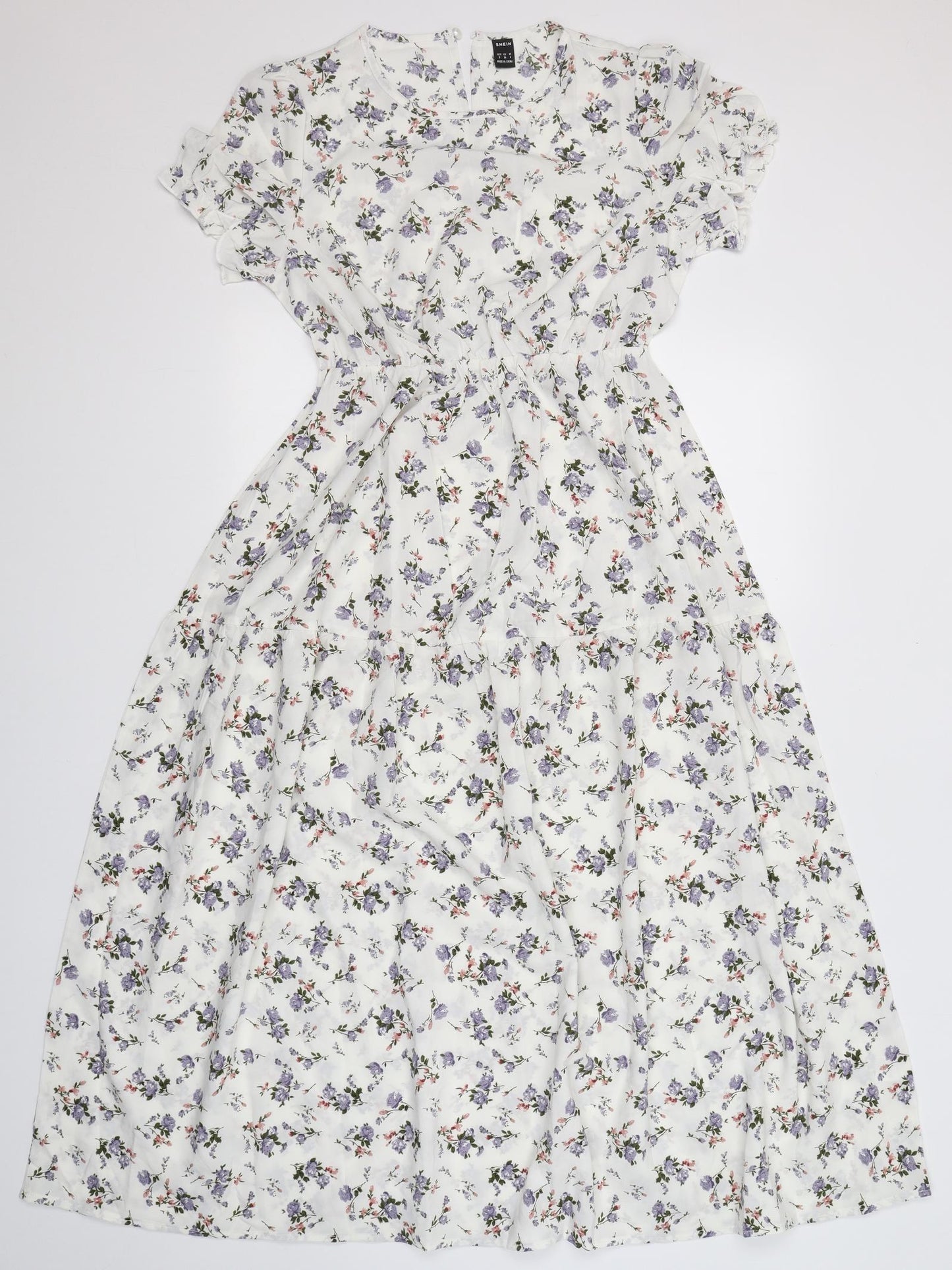 SheIn Womens White Floral Polyester Fit & Flare  Size S  Round Neck Button