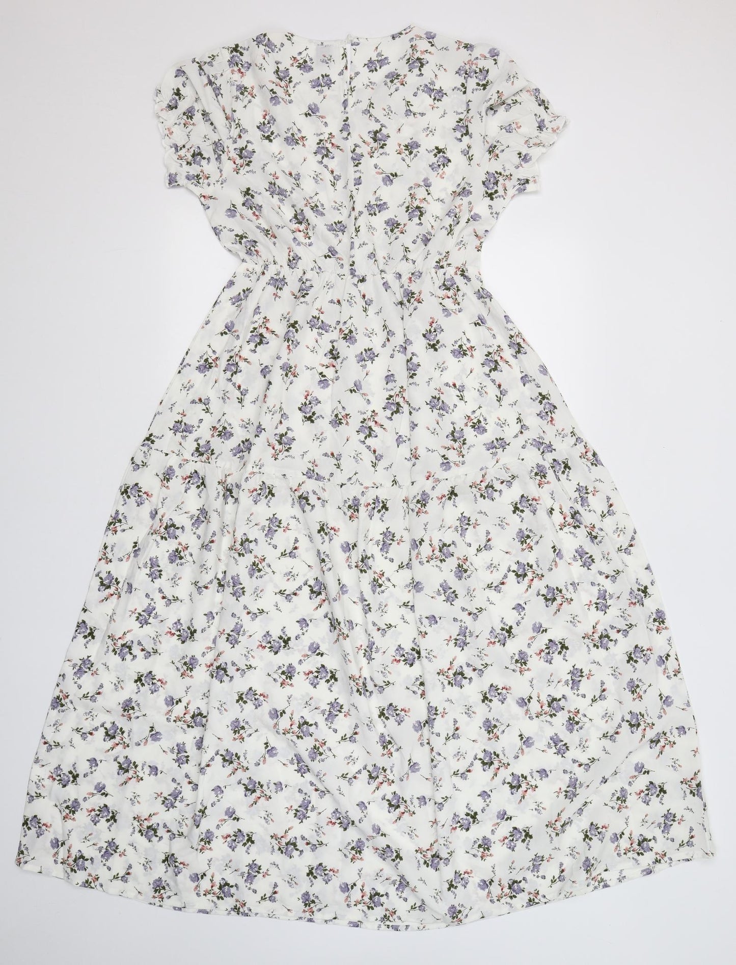 SheIn Womens White Floral Polyester Fit & Flare  Size S  Round Neck Button