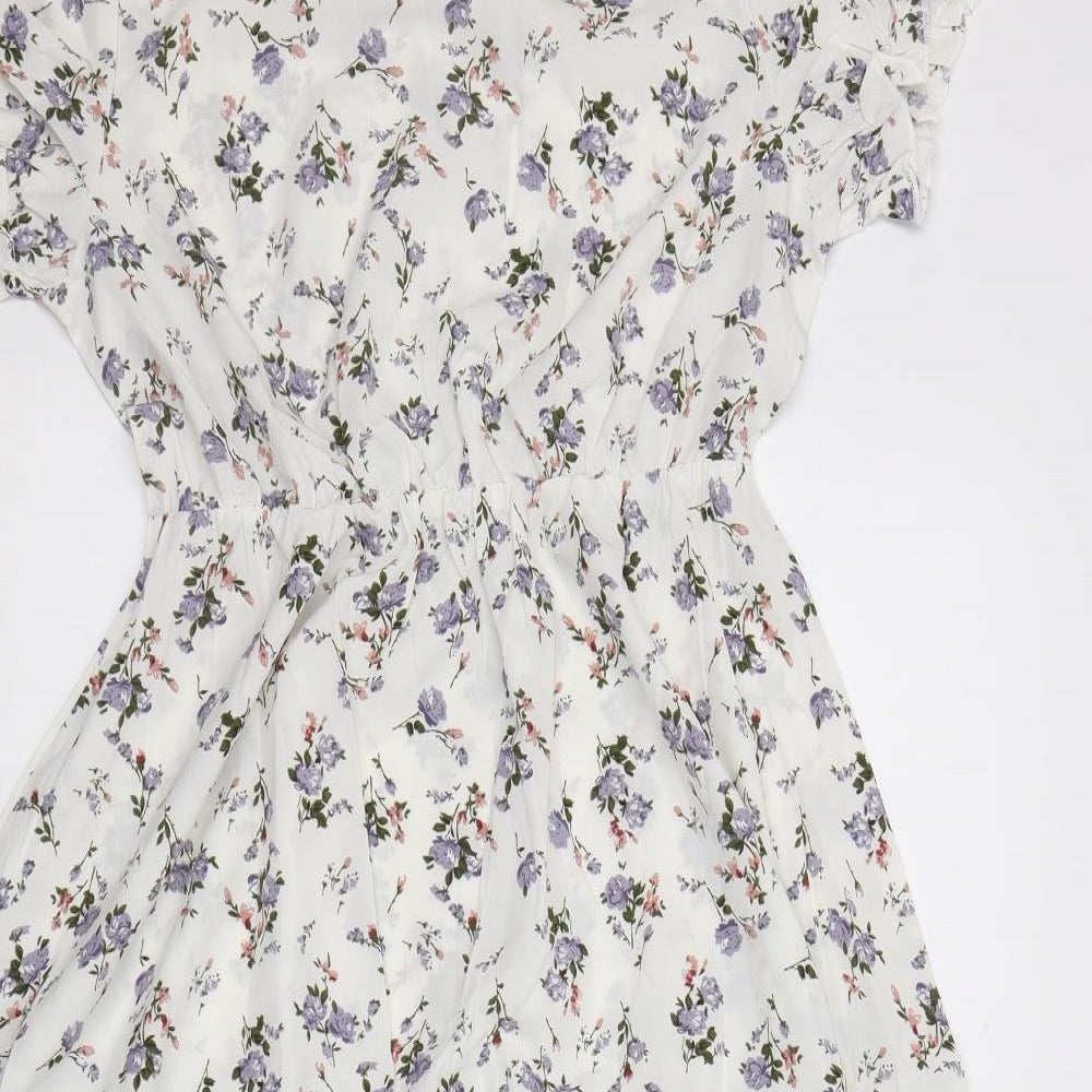 SheIn Womens White Floral Polyester Fit & Flare  Size S  Round Neck Button