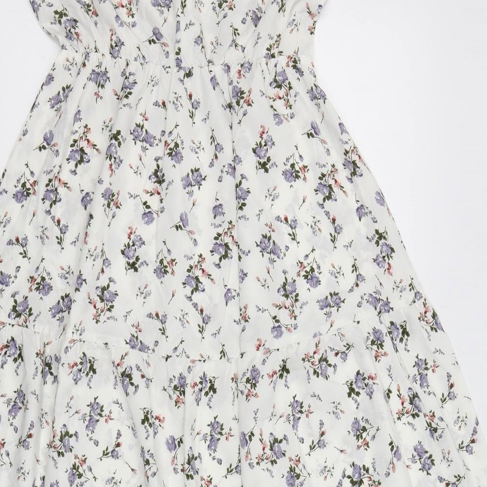 SheIn Womens White Floral Polyester Fit & Flare  Size S  Round Neck Button