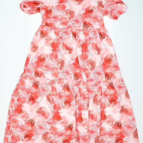 SheIn Womens Red Floral Cotton A-Line  Size S  Round Neck Button