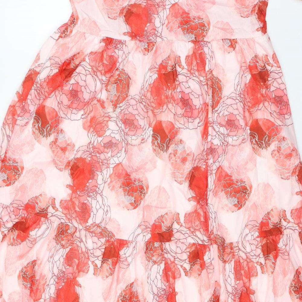 SheIn Womens Red Floral Cotton A-Line  Size S  Round Neck Button
