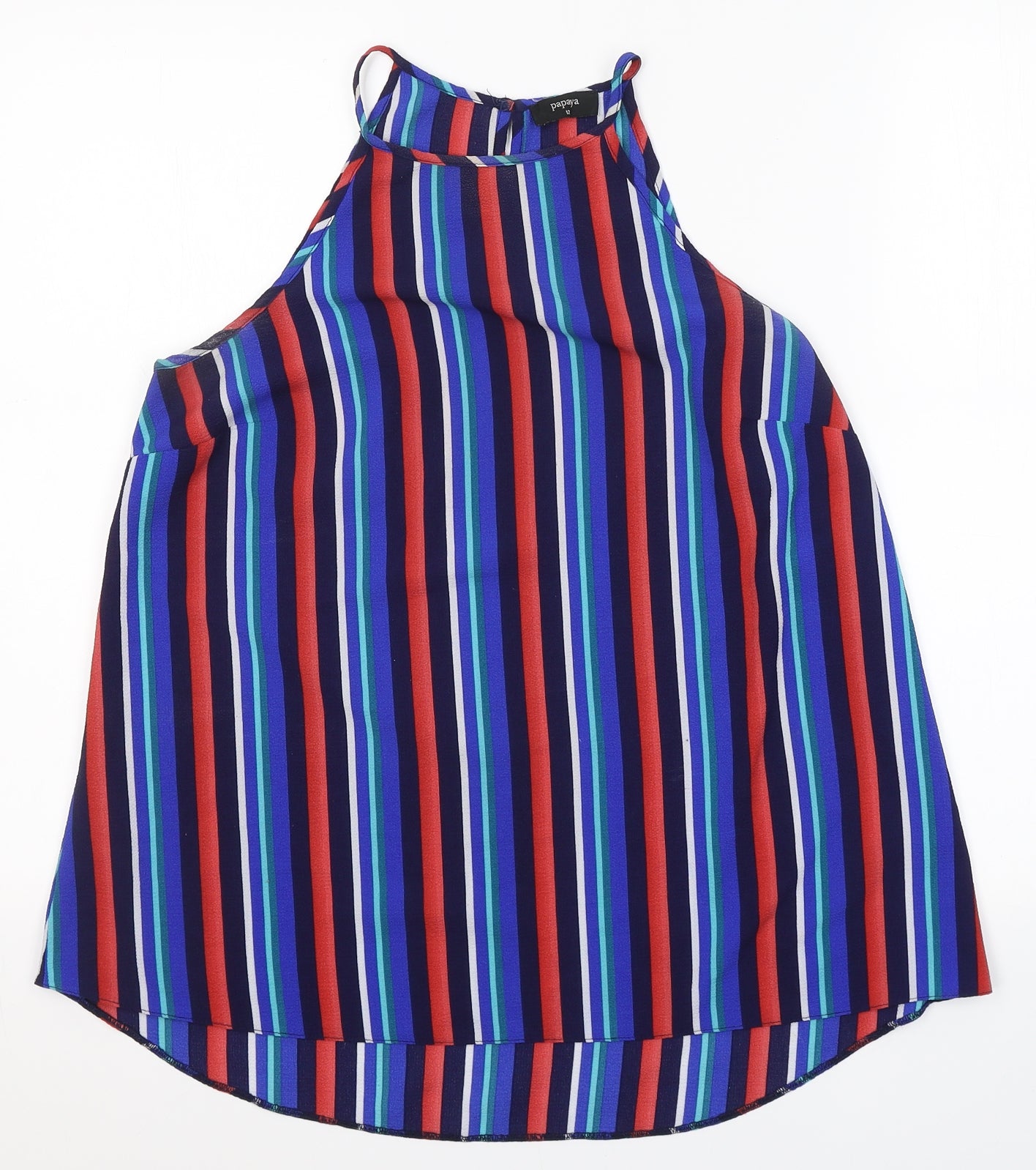 Papaya Womens Multicoloured Striped Polyester Jersey Tank Size 12 Halter